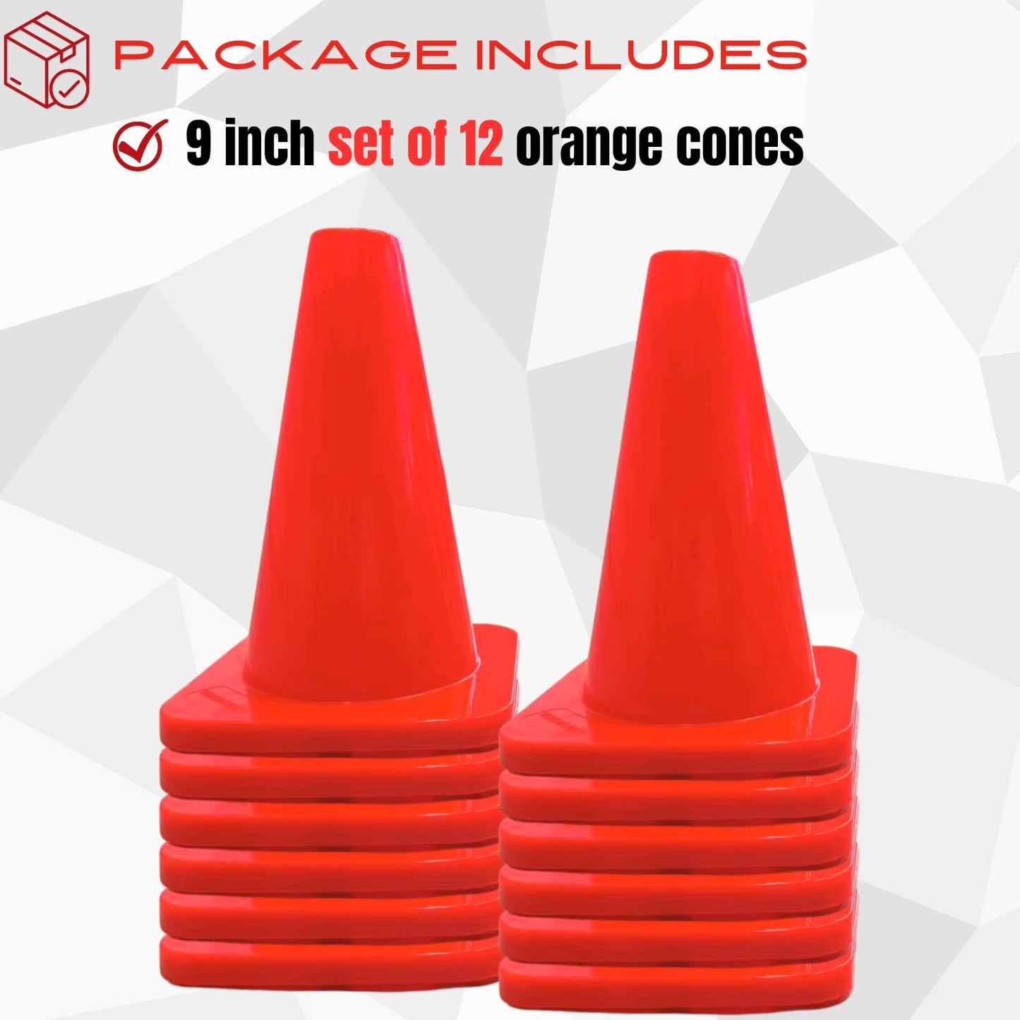 Versatyle 9in Heavy Duty Agility Training Cones for Soccer, Football, Basketball & Sports Drills, Flexible Motorcycle & Traffic Training Cones, Durable, Versatile, High Visibility (Set of 12, Orange)