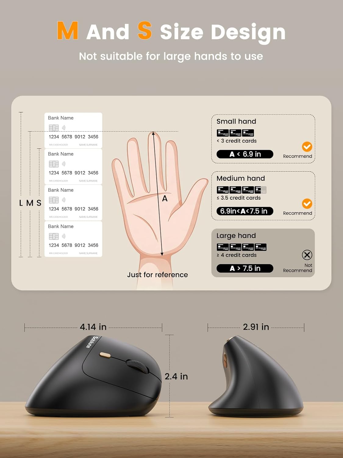 SABLUTE MAM3 4 Ergonomic Mouse, Bluetooth Mouse for Small/Medium Hands,Dual-Device Connectivity for Computer/Laptop