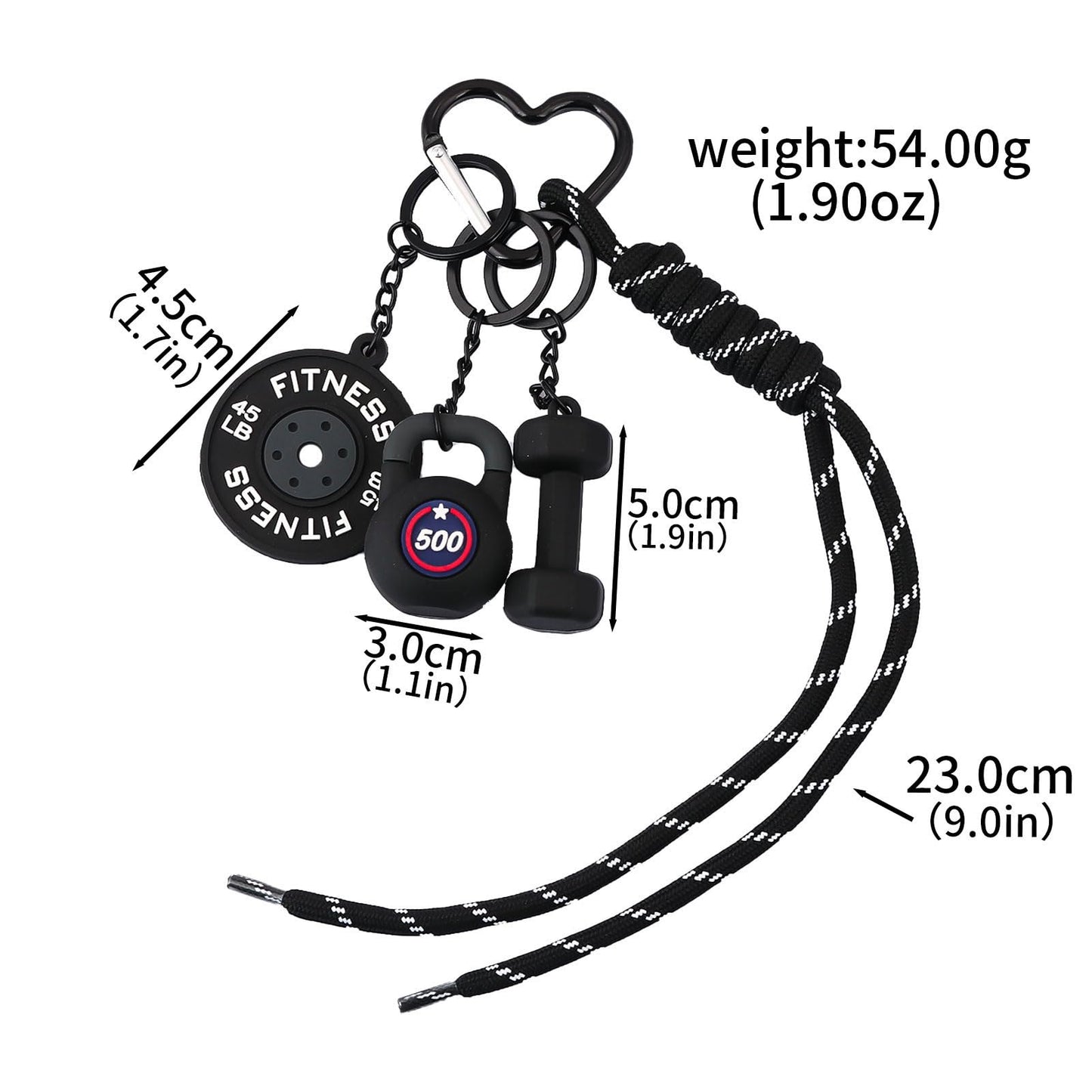 Locus Amoenus Gym Equipment Bag Charms DIY Soft Rubber Dumbbells Keychain for Fitness enthusiast Couple Backpack Jewelry Gift (Black)