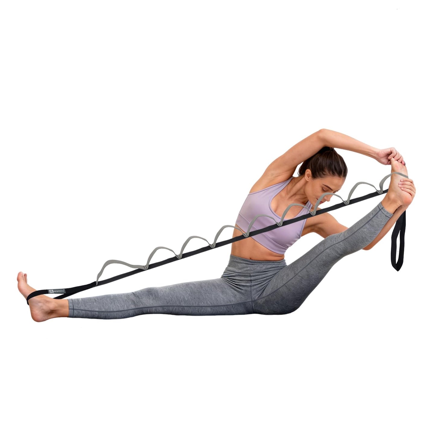 A AZURELIFE Half-Elastic Stretch Straps with 11 Loops, Stretching Strap for Physical Therapy, Multi-Loop Yoga Strap Fitness Exercise Strap for Yoga, Pilates, Dance, Flexibility&Exercise