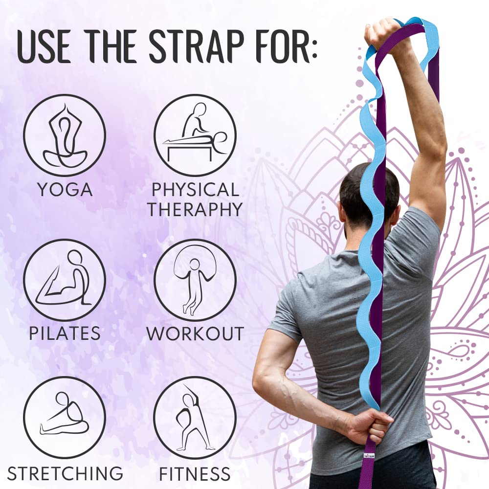 [NEW 2023] TECEUM Yoga Stretching Strap 10 Loops Non-Elastic Strap - Home Workout Stretch Strap for Physical Therapy, Yoga, Pilates plpr 1 in MB