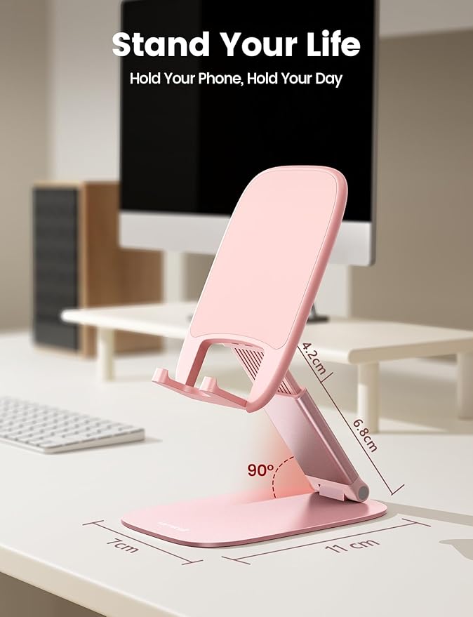 Lamicall Pink Desk Accessories for Women, Pink Office Supplies Desk Home Vanity Decor, Cute Rose Gold Phone Stand Holder for iPhone, 4-8'' Phone, Gifts for Teens Girls Boys Adults Women Men Mom Wife