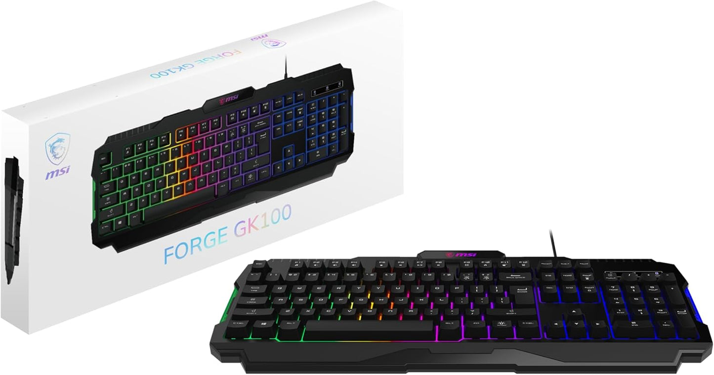 msi GK100 Forge US - Membrane Keyboard, RGB, Ergonomic, Anti-GHOSTING, Angle-Adjustable (Black)