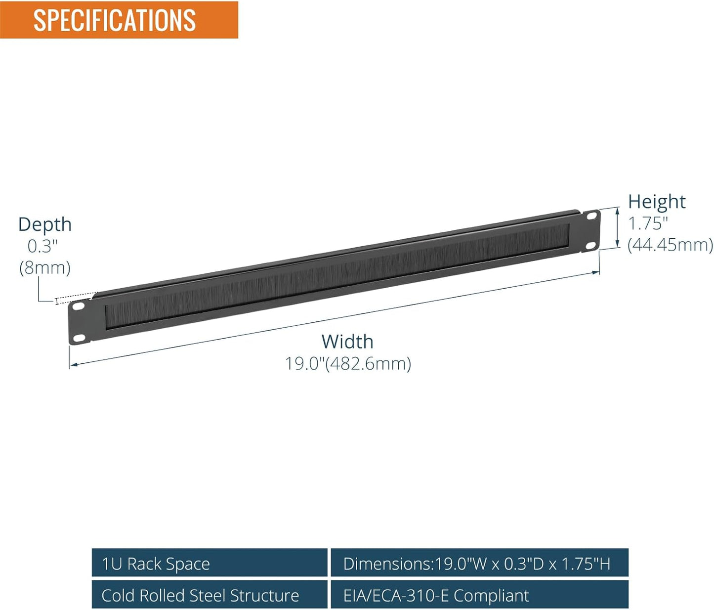 Tecmojo 1U 19 inch Cabinet,Black,2 Pack Rack Mount Cable Management Panel with Brush,Rack Brush Panel for Server Rack