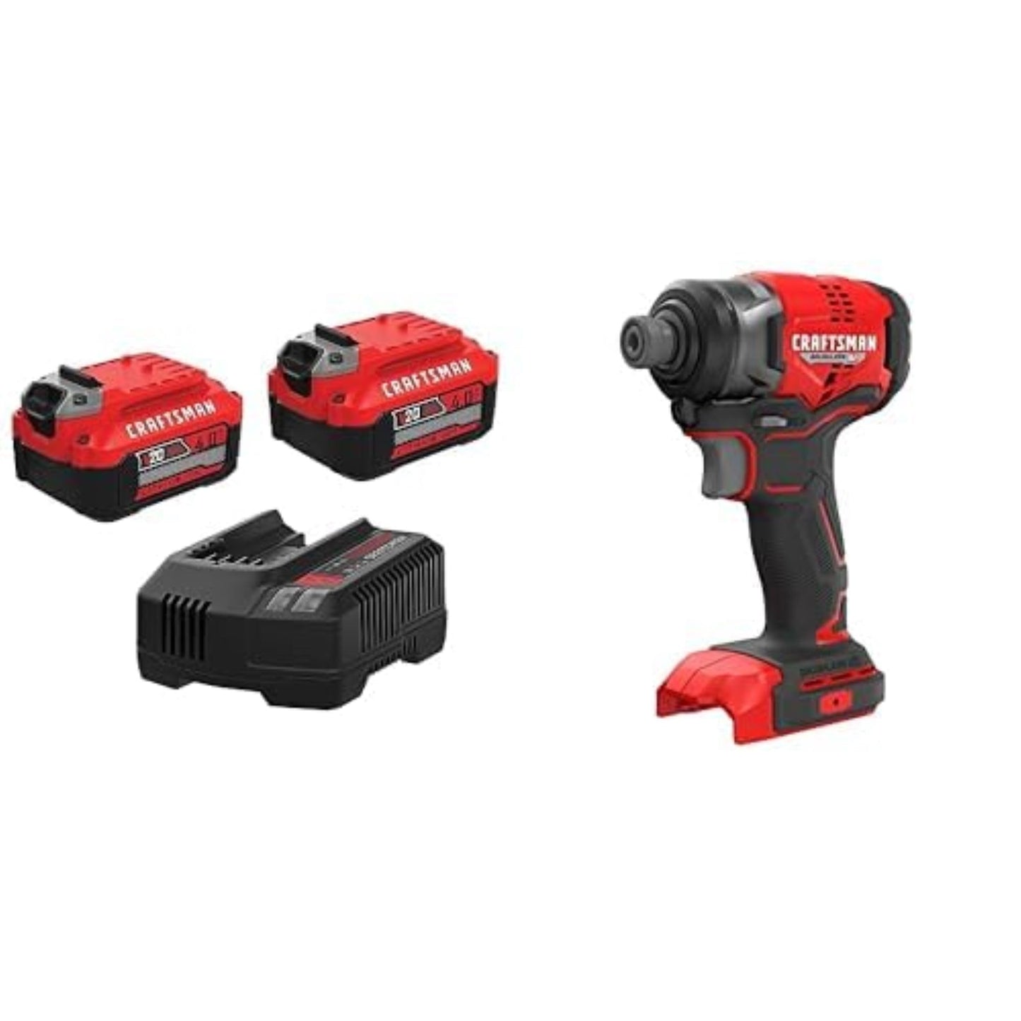 CRAFTSMAN V20 Cordless Impact Driver, 1/4 Inch (CMCF813B) with Battery and Charger (CMCB204-2CK)