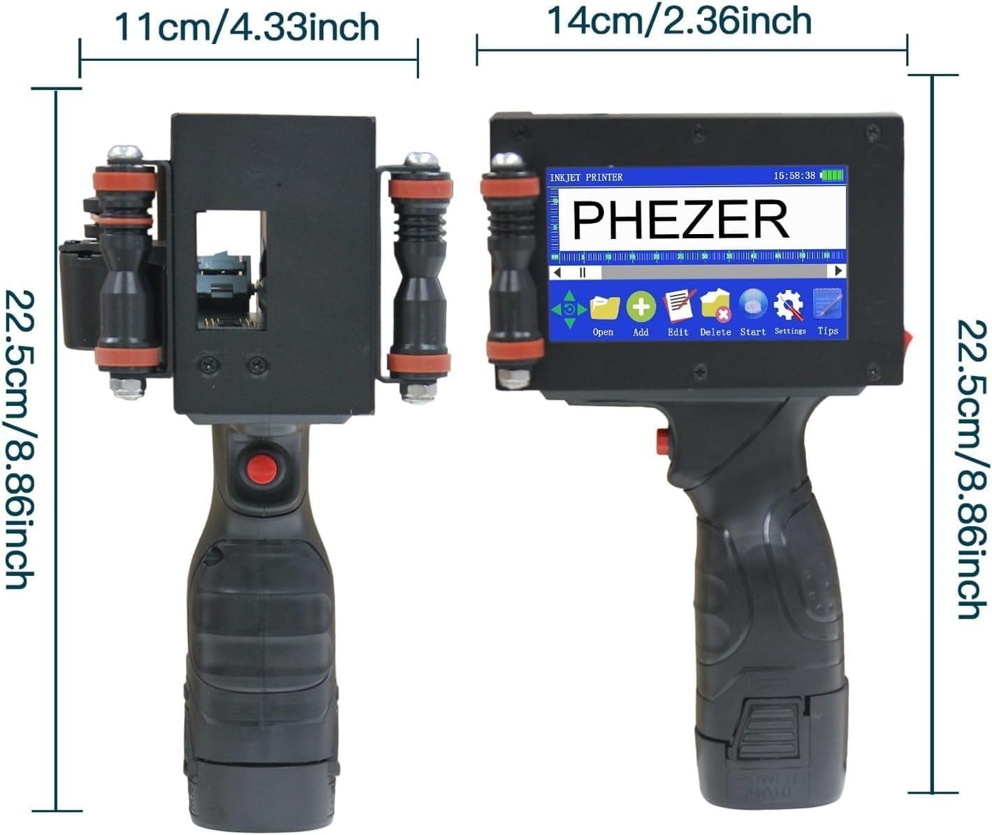 Phezer P16-1 Handheld Inkjet Printer, Printing Height 1 Inch with 72ml Solvent Ink Cartridge, Portable Intelligent Coding Machine for Expiry Date/Time/Barcode/QR Code/Logo (Metal Body)