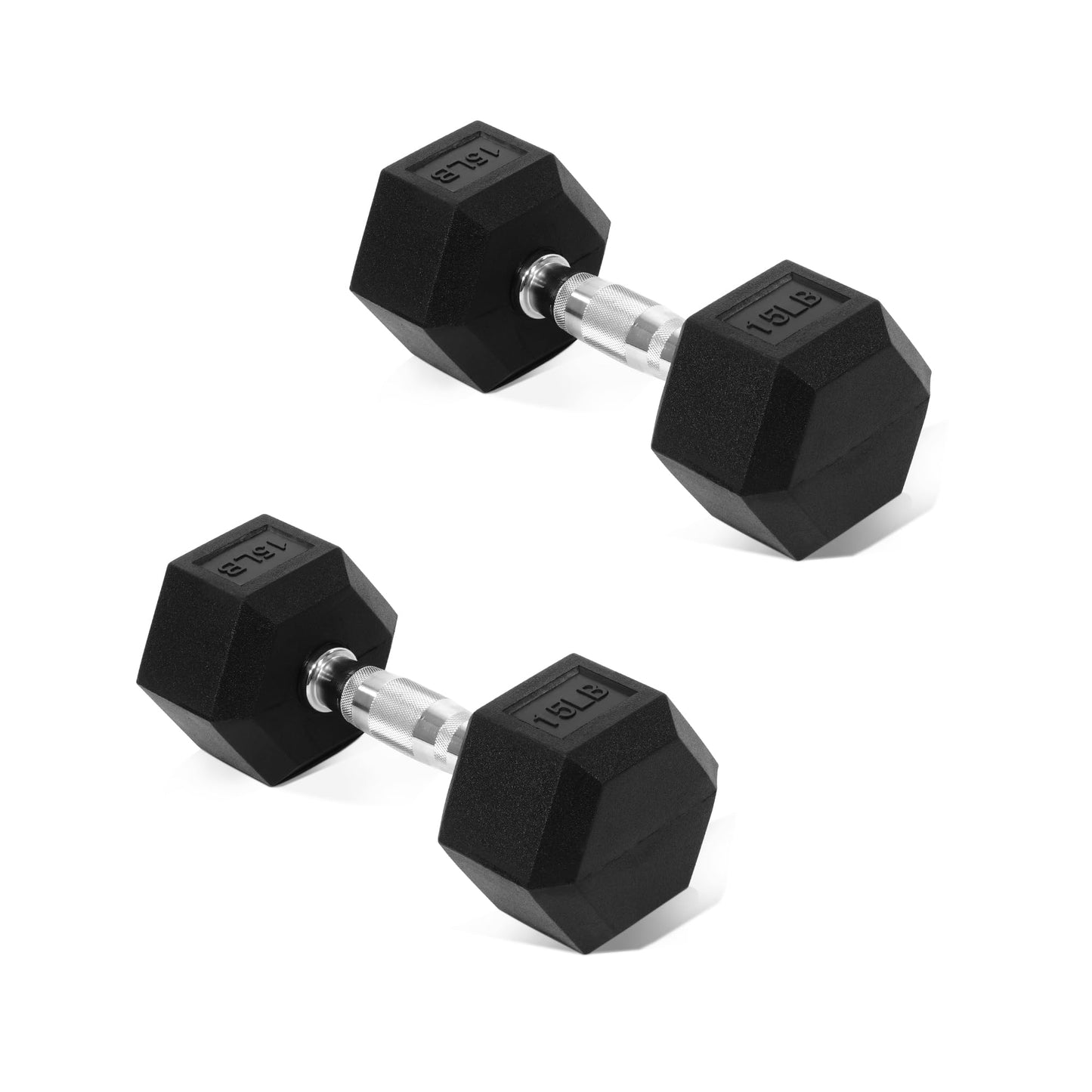 Fitvids Rubber Encased Hex Dumbbell Hand Weights with Anti-Slip Cast Iron Grip for Exercise & Fitness, 15LBS Pair