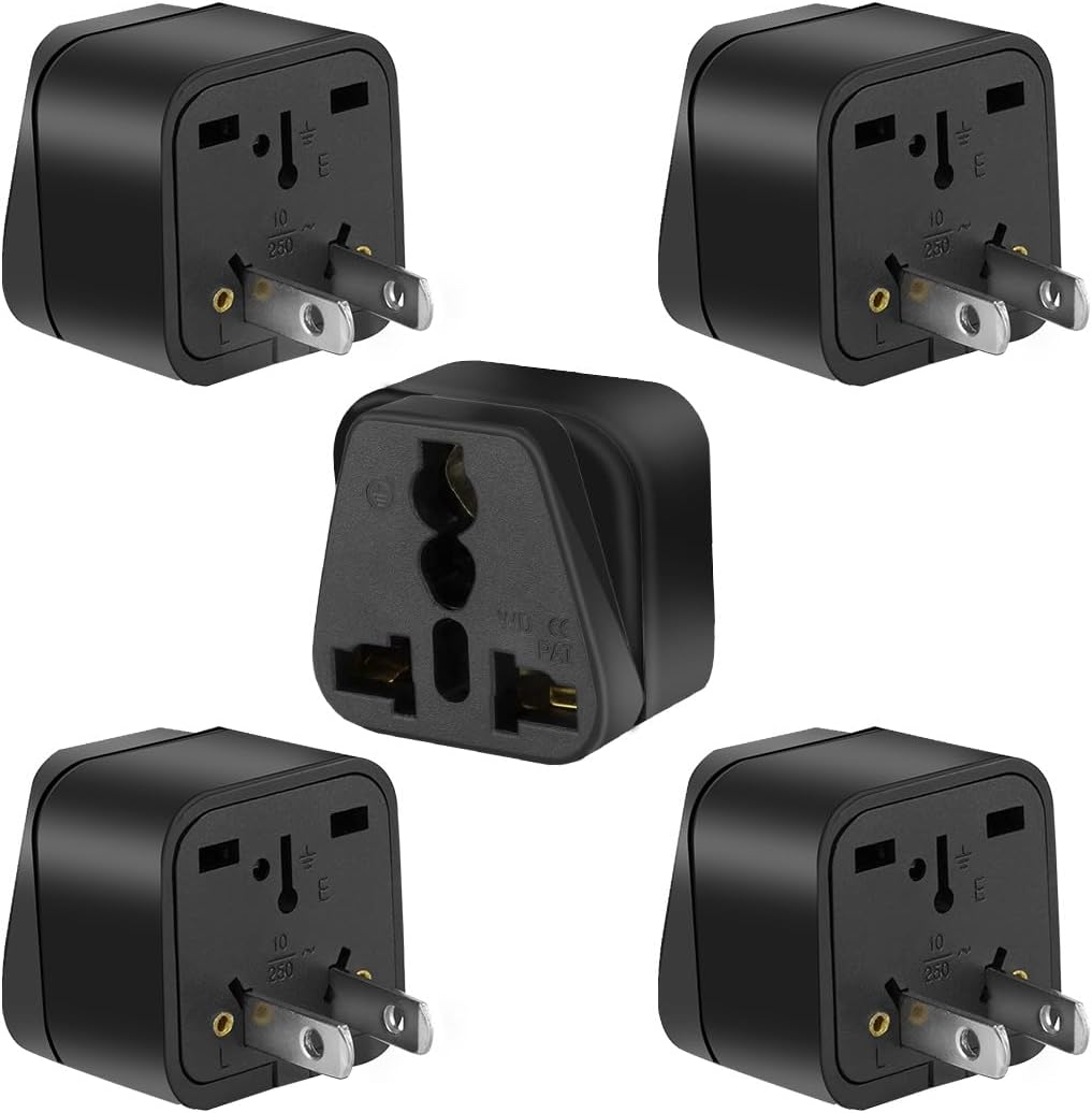 TEWOXIN 5PCS 2 1-15P Outlet,10A 250V UK Australia to USA Travel Adapter Plug,Type A US Power Converter with Prong