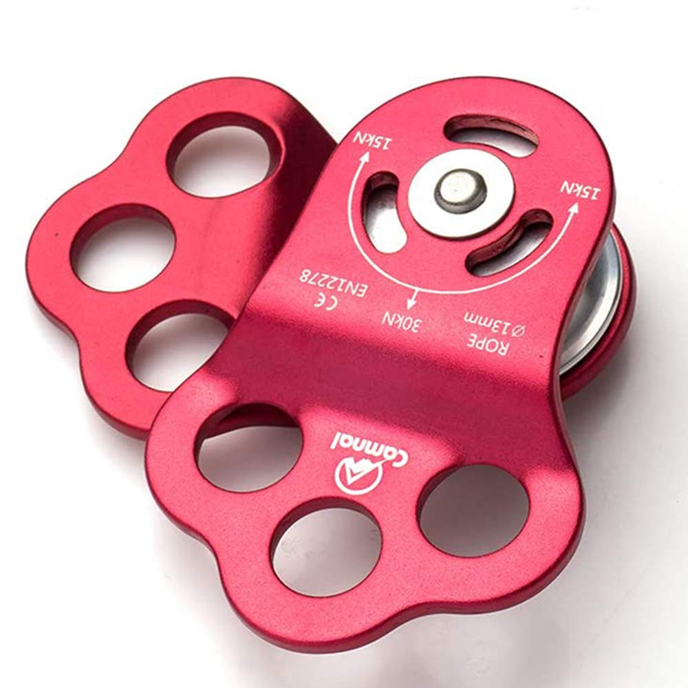 JOTOUCH Gray Climbing Pulley, 30KN/6613lbs Three Holes Single Pulley, Built-in Ball Bearing Climbing Pulley, Rock Climbing Pulley Fit for 13mm Rope Hauling, Rescue Applications, Zipline Sports Etc