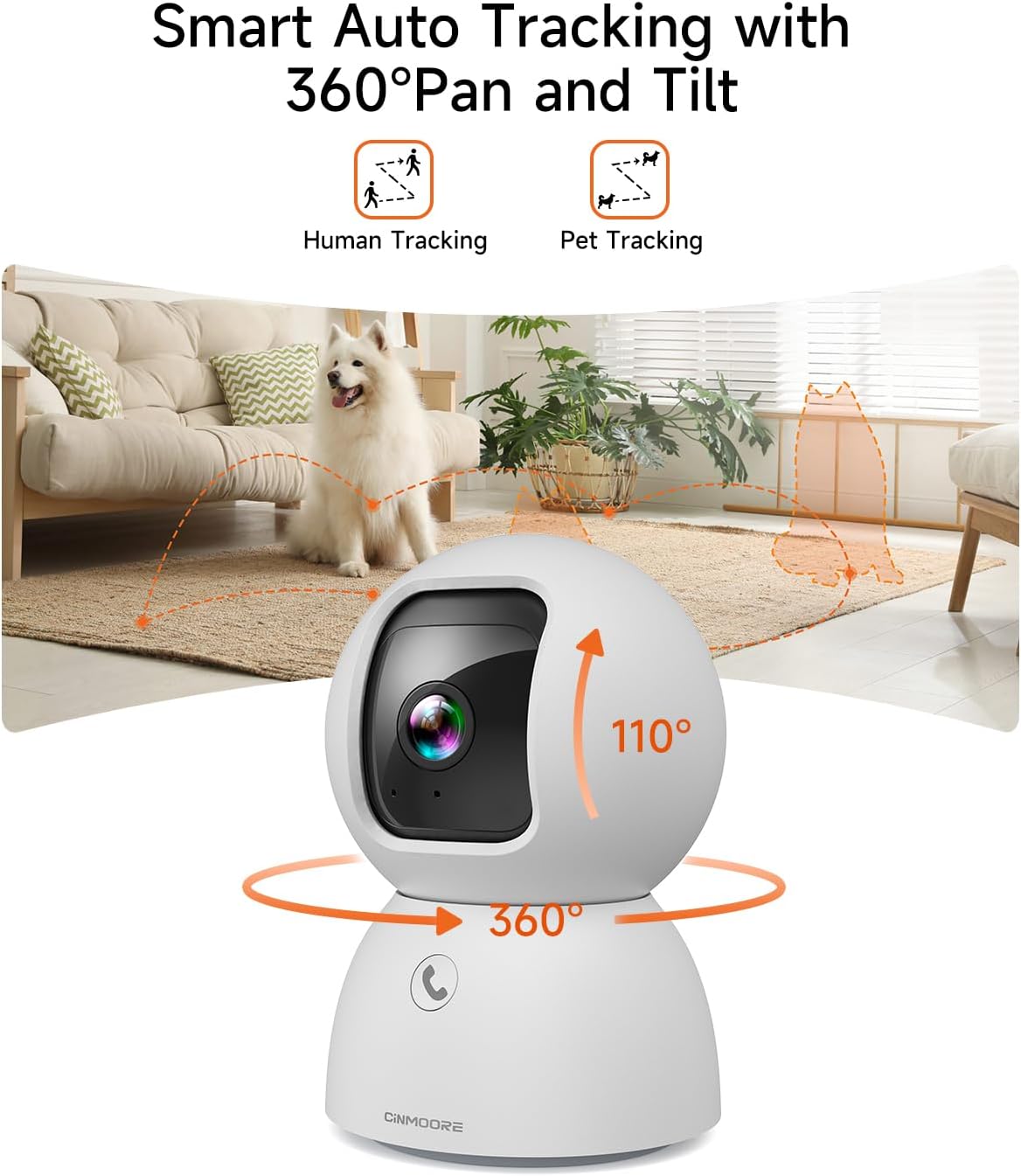 CINMOORE 5G 3K 2-Way 2.4G/5G Pet Camera Indoor with Phone App, Cat Dog Cameras with Speaker, Pan-Tilt WiFi Baby Monitor