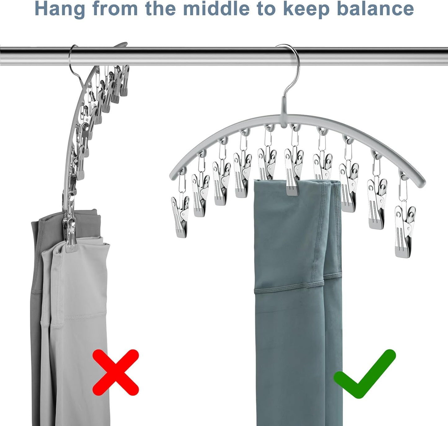 Volnamal Legging Organizer - Metal Yoga Pants Hanger with Rubber Coating | 2 Pack Holds 20 Leggings - Grey