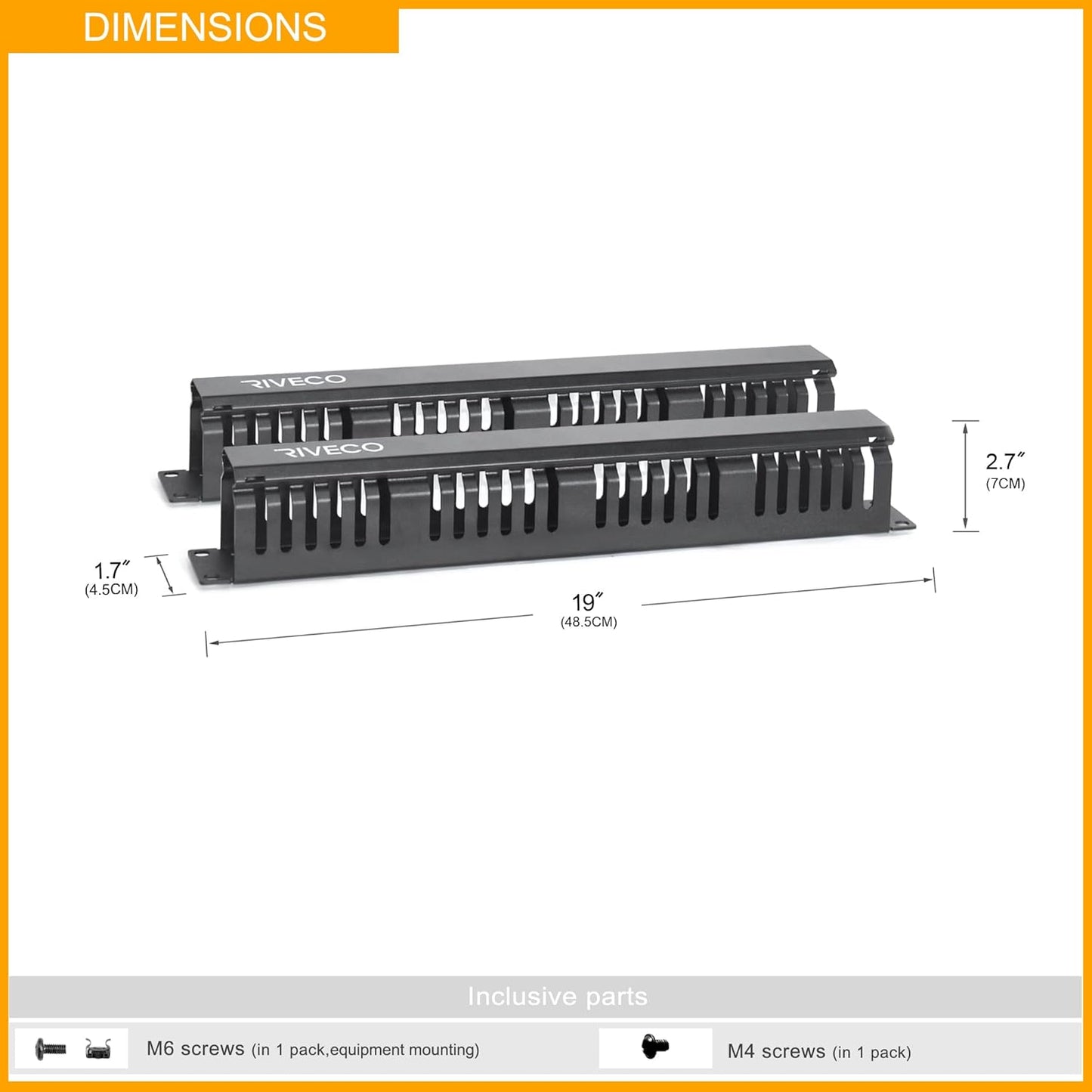 RIVECO 2PCS 1U 19 24 2.8 Inches Cable Management for Racks & Server Cabinets Managing Cord & Wire, Cable Raceway