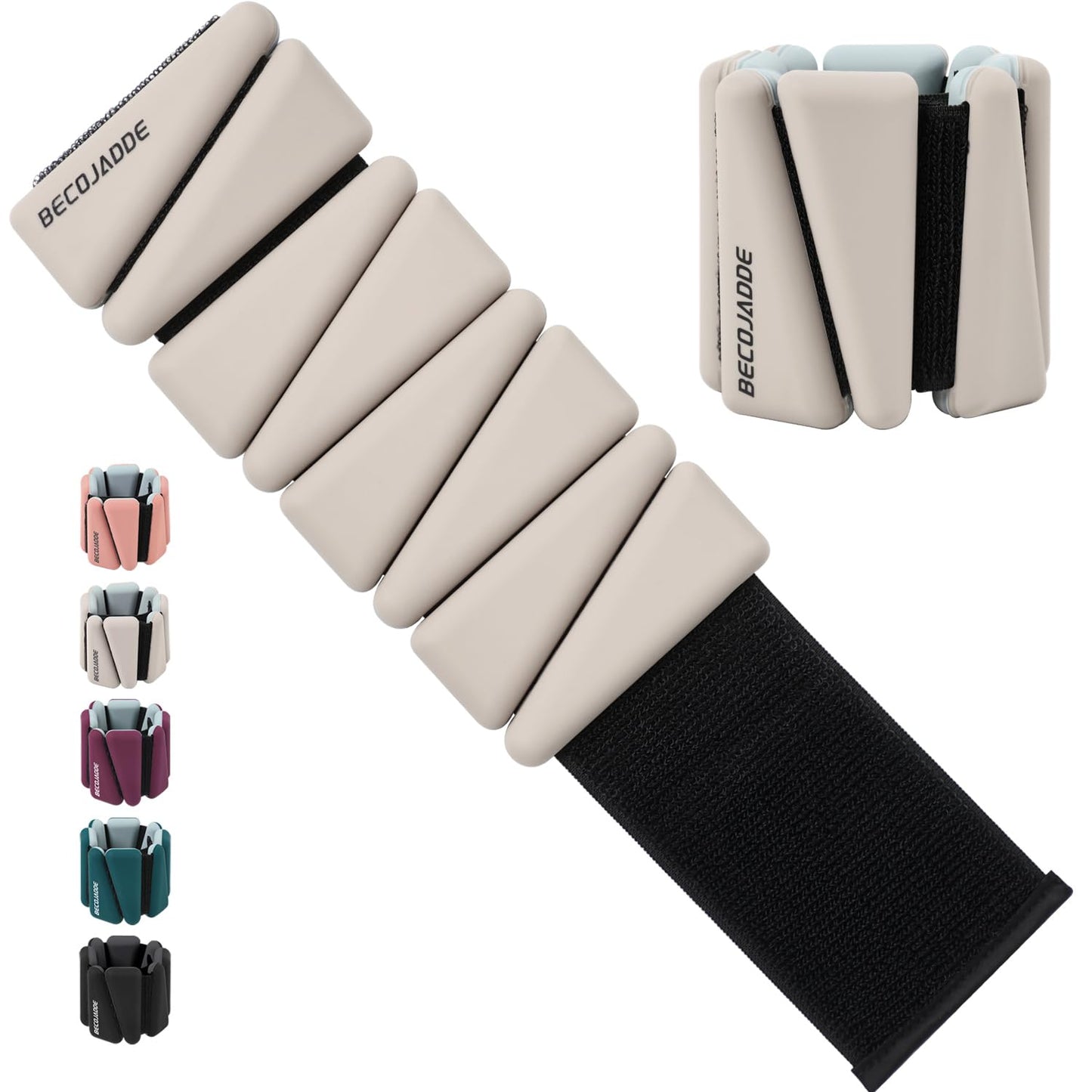 BECOJADDE Ankle Weights Set of 2 (2 lb Each) Adjustable Wrist Weights for Women Men Wearable Arm Leg Weight for Pilates, Running, Walking, Workout, Yoga, Pewter Beige