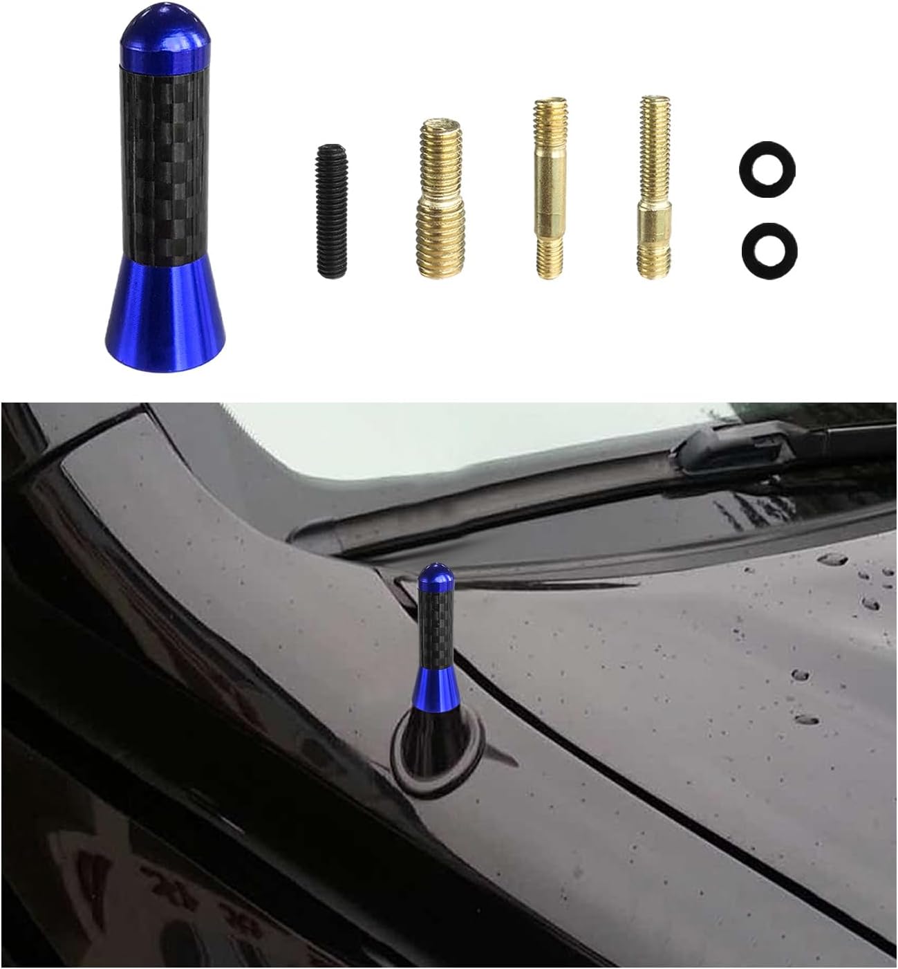 Dickno 1.37'' Car Short Antenna, Aluminum Radio Antenna Mast Replacement, Carbon Fiber Auto AM/FM Radio Reception