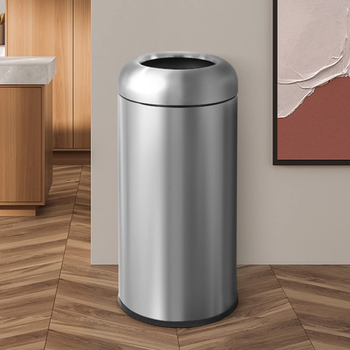 BEAMNOVA 16.5 Gallon Trash Can Black Open Top Large Outdoor Indoor Commercial Stainless Steel Industrial Waste Basket Container, Metallic Garbage Enclosure with Lid