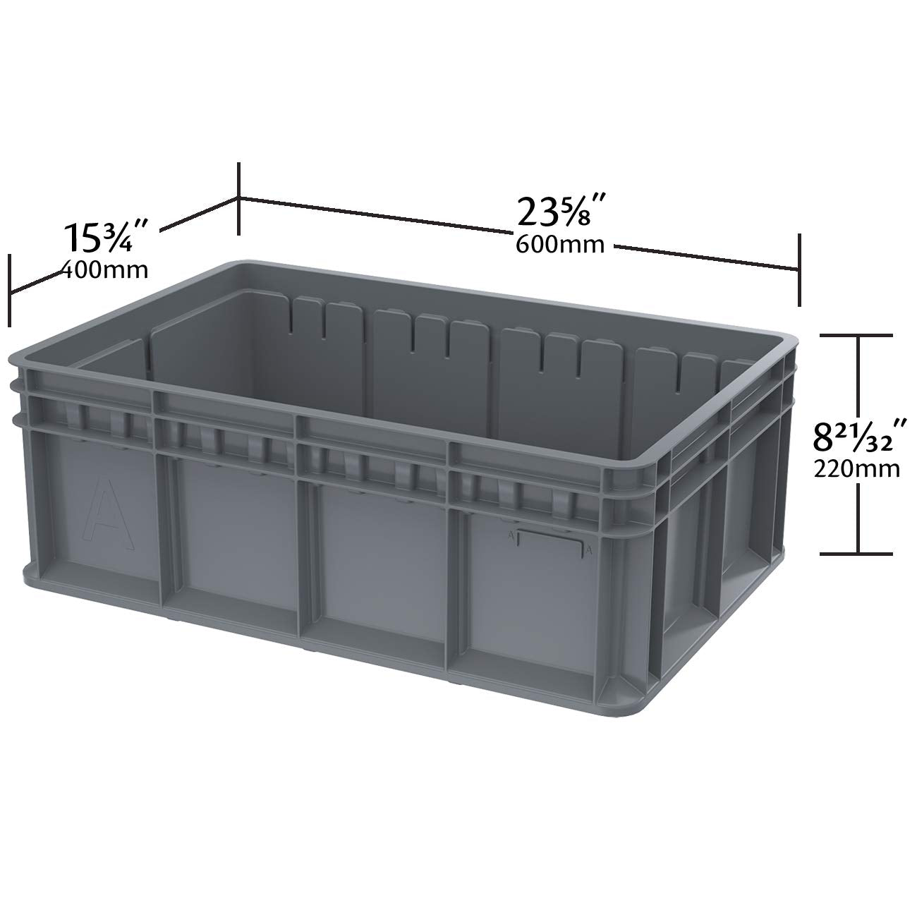 Akro-Mils 38358 Heavy-Duty Stacking Multi-Load Straight Wall Container Shuttle Tote for ASRS Automated Storage and Retrieval Systems, (23-5/8-Inch x 15-3/4-Inch x 8-5/8-Inch), Grey, (4-Pack)