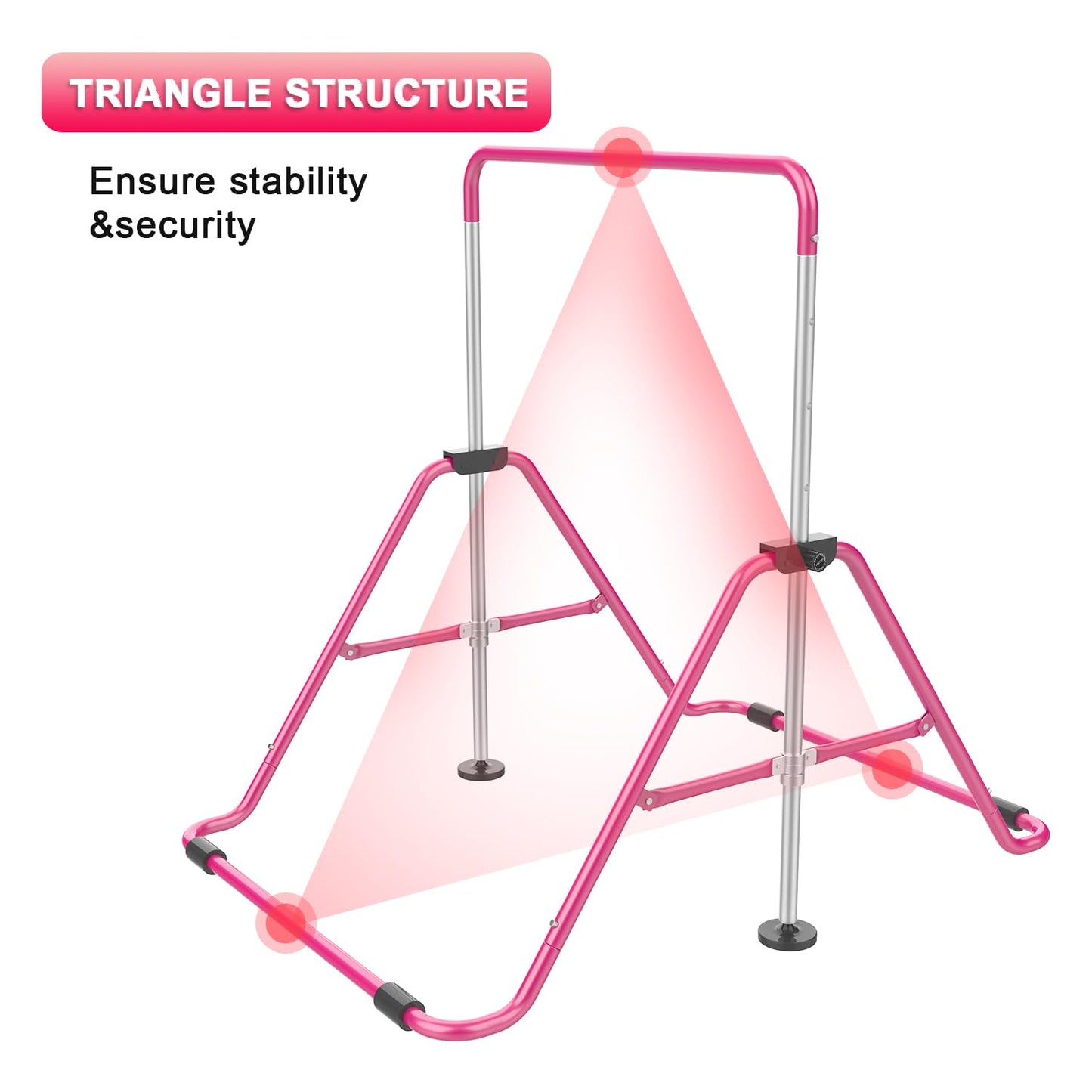 RINREA Gymnastic Bars for Kids with Adjustable Height, Folding Gymnastic Training Kip Bar, Expandable Horizontal Bar for Home (Pink_Mat)