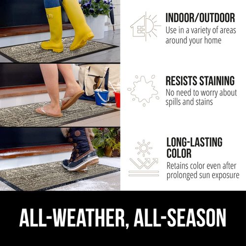 GORILLA GRIP Waterproof All-Season WeatherMAX Doormat - Natural Rubber, Stain & Fade Resistant, 29x17, Sand Beach