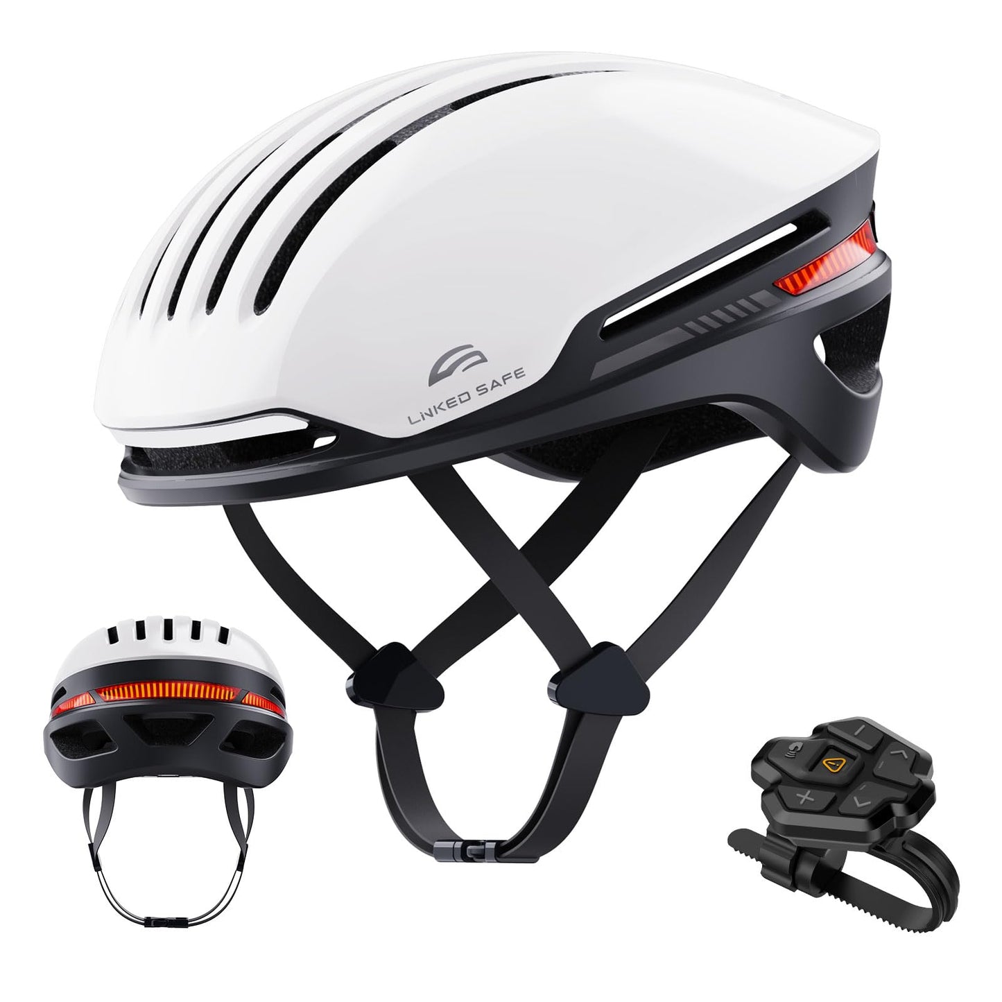 ASIEVIE Bike Helmet, Auto Brake Blinker, Customizable Front and Back LED Lights with Turn Signals, Road Bicycle Helmets for Adults: Men, Women (White,S/M)