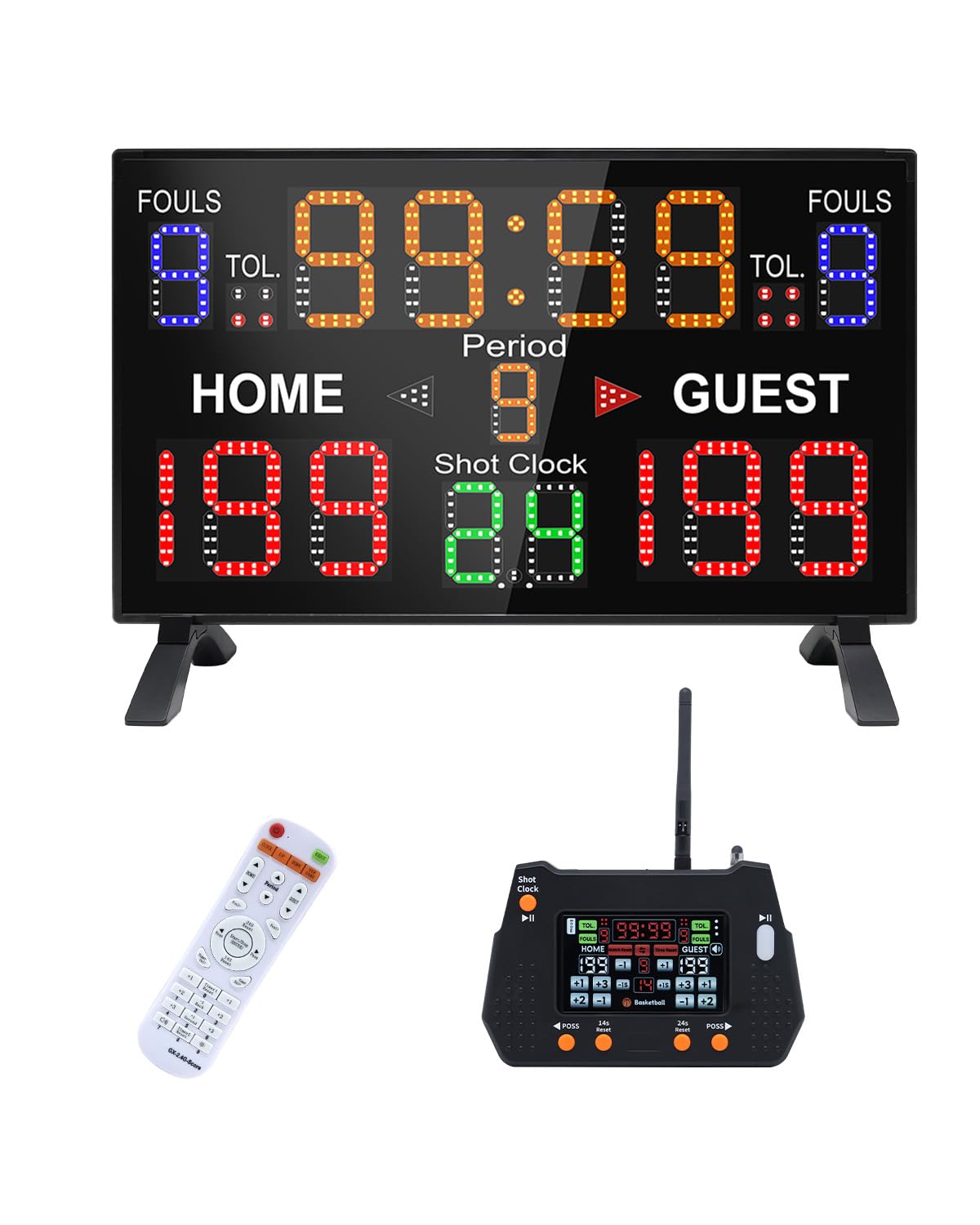 LUCKY TIME Basketball Scoreboard with Shot Clock, 12/14/24/30/25/60 Seconds, Upgraded Thickening Digital Scoreboard with Panel and Remote, Battery Powered Electronic Scoreboard for Indoor Outdoor