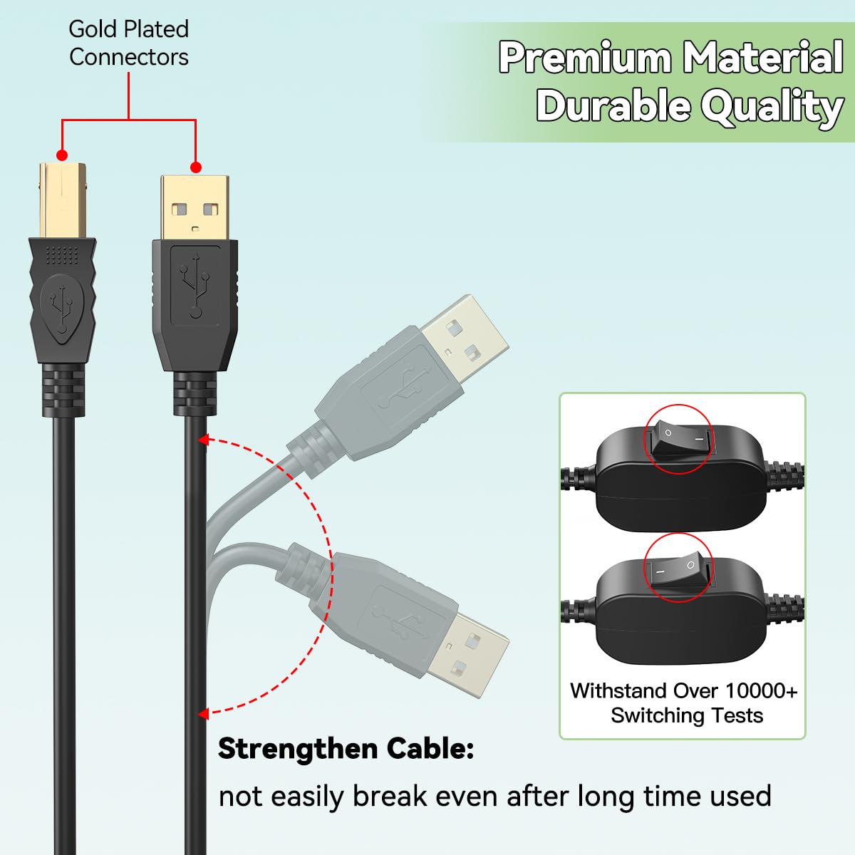 1 2 2.5M/8FT, Herfair Printer Cable Splitter in Out Printer Splitter for Two Computers USB-B Male to Dual USB Male Y