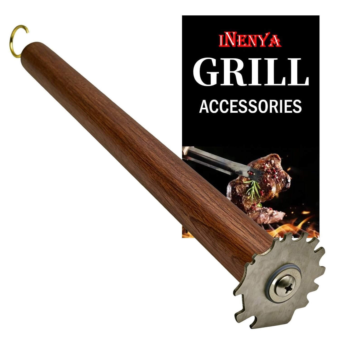 iNenya Grill Brush and Scraper for Barbecue – Safe Bristle Free Stainless Steel BBQ Cleaner with Heavy Duty Scrubber Pad, Grill Accessories Steel Wool Scrubbers for Porcelain Gas Charcoal Grill
