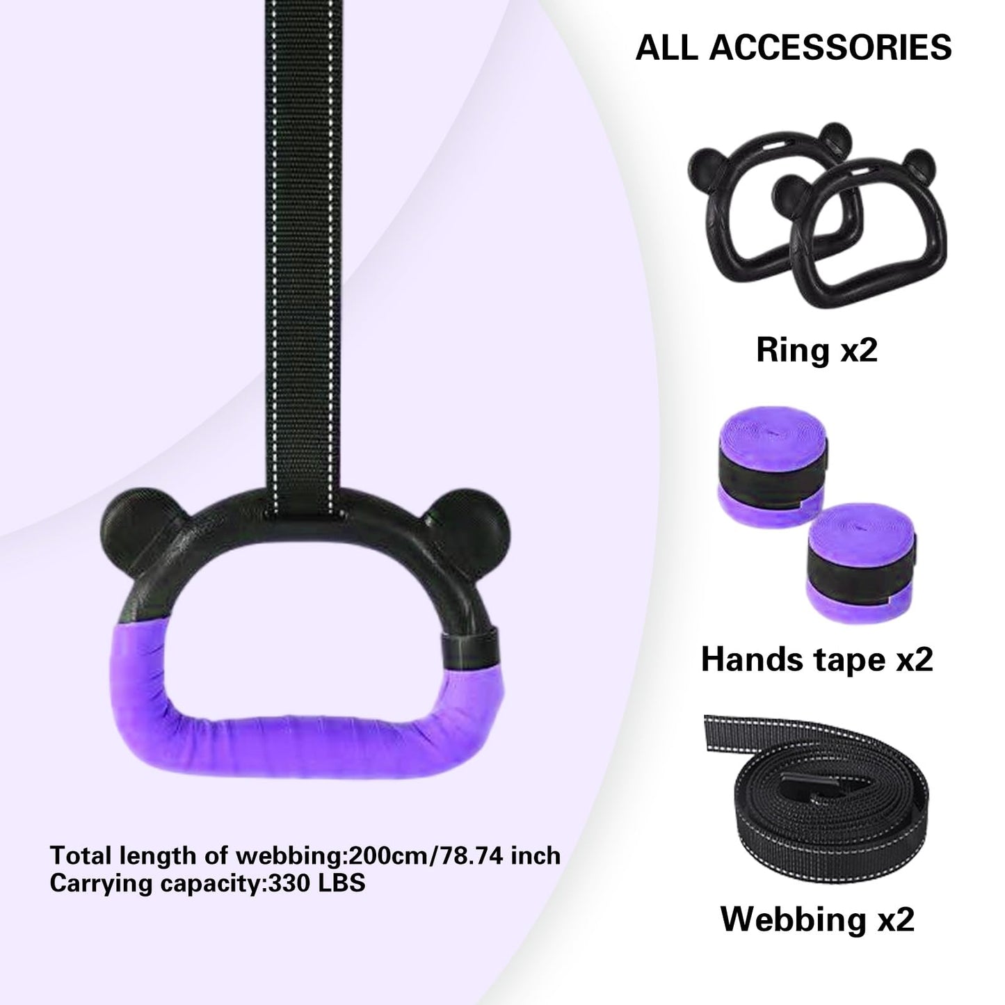 HaeNayc Gymnastics Rings, Home Gym Equipment, Adjustable Strap Strength Training Rings, Pulling Rings for Physical Training (Purple)