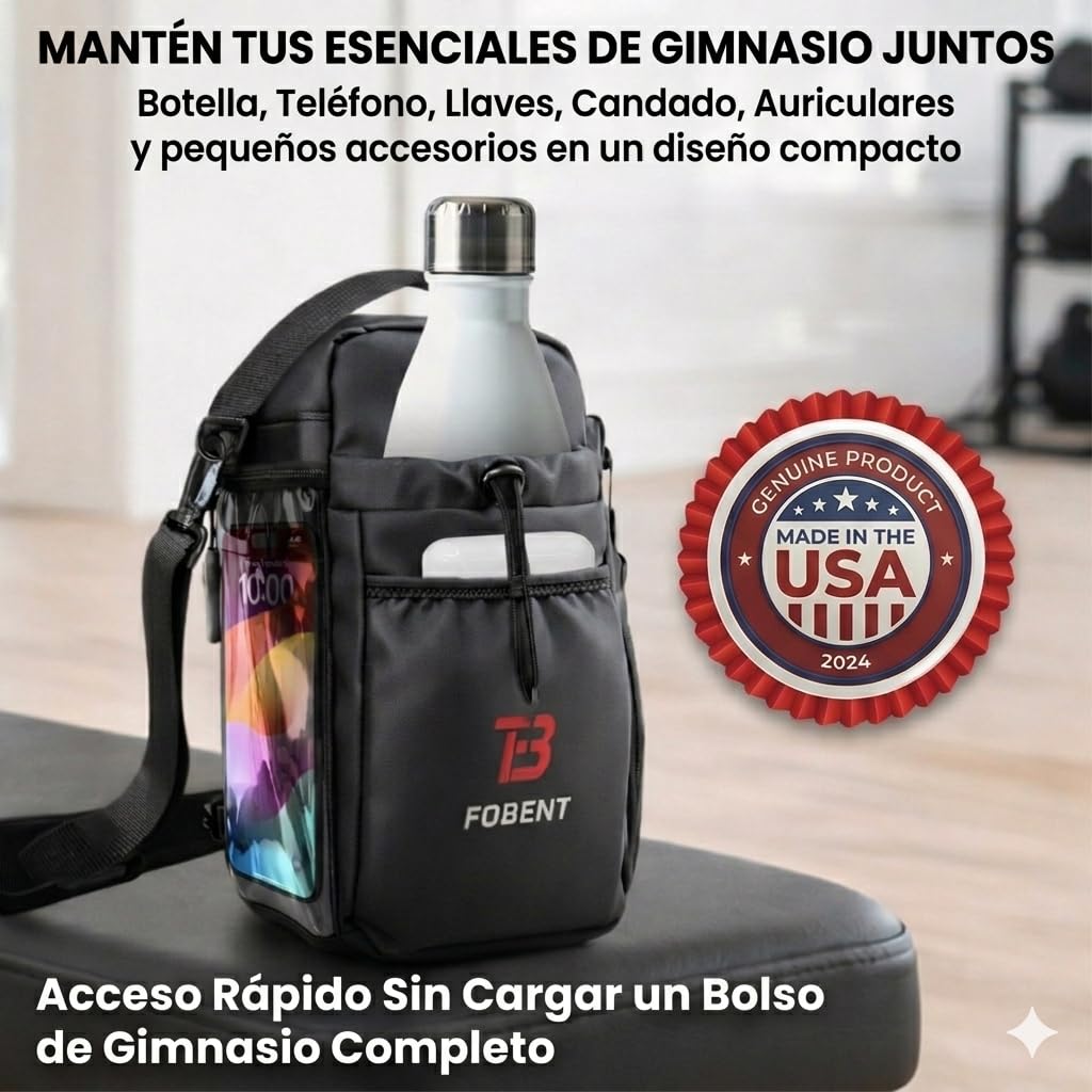 FBT Fobent Magnetic Gym Bag with Phone Pocket & Bottle Holder, 3 N52 Magnets, Full Non-Slip Back, Compact Gym Organizer for Racks & Machines, Holds Keys, Towel, Straps & Workout Essentials