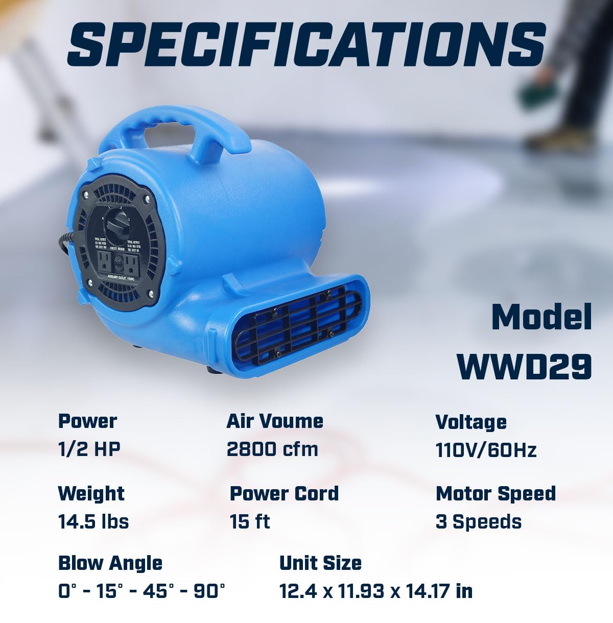 BLOTEK 1/2hp 2800CFM Speed Air Mover Carpet Dryer Floor Fan Cooling Fan - Industrial Heavy Duty Abanico de Piso Blower Fan with High Power for Commercial and Industrial Use