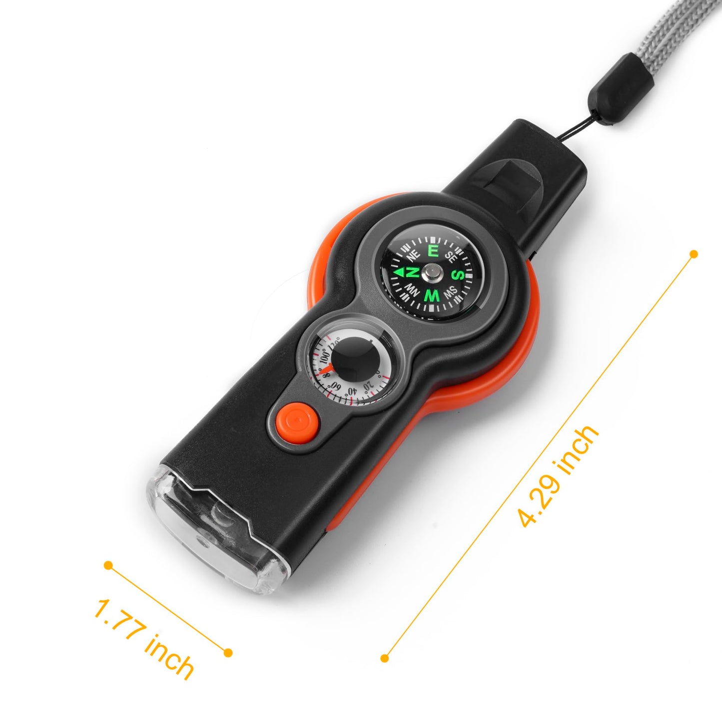 binboll Emergency Survival Function Whistle, Outdoor Multifunctional Tool Safety Whistle with Lanyard, Ideal for Kayaking, Boating, Hiking, Camping, Climbing, Hunting, Fishing (Orange&Black)
