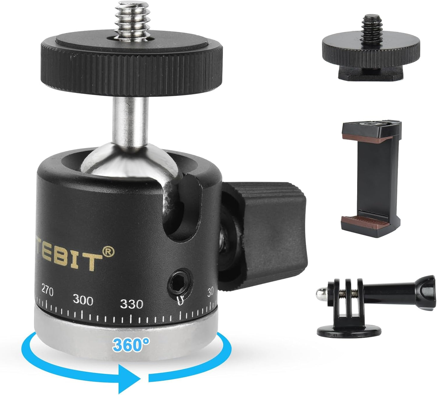 UTEBIT 1/4" Mini Ball Head, Panoramic Tripod Head with Camera Hot Shoe Mount DSLR Camera Mount Adapter Photograph