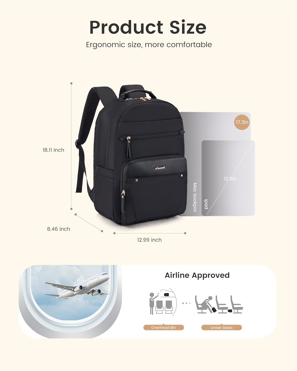 Backpack 17.3" Backpack,Casual Daypack LOVEVOOK Laptop for Women, Work Business Computer Purse, Travel Personal Item