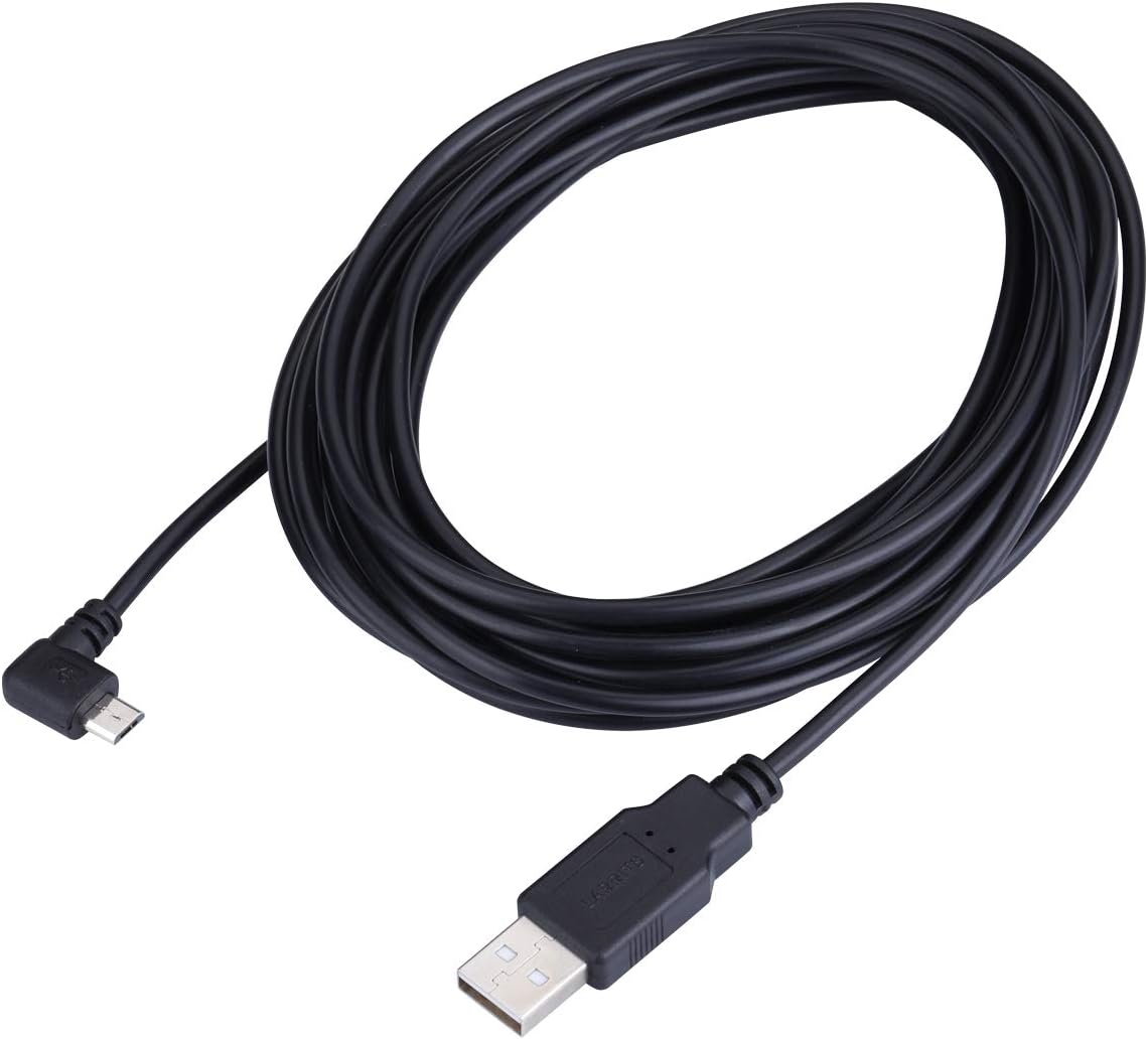 5M 2.0 90 5pc 55 2 USB A to Micro B USB Power Cable Charge Cord Degree Left Angle with Wiring Clips for Garmin Dash Cam
