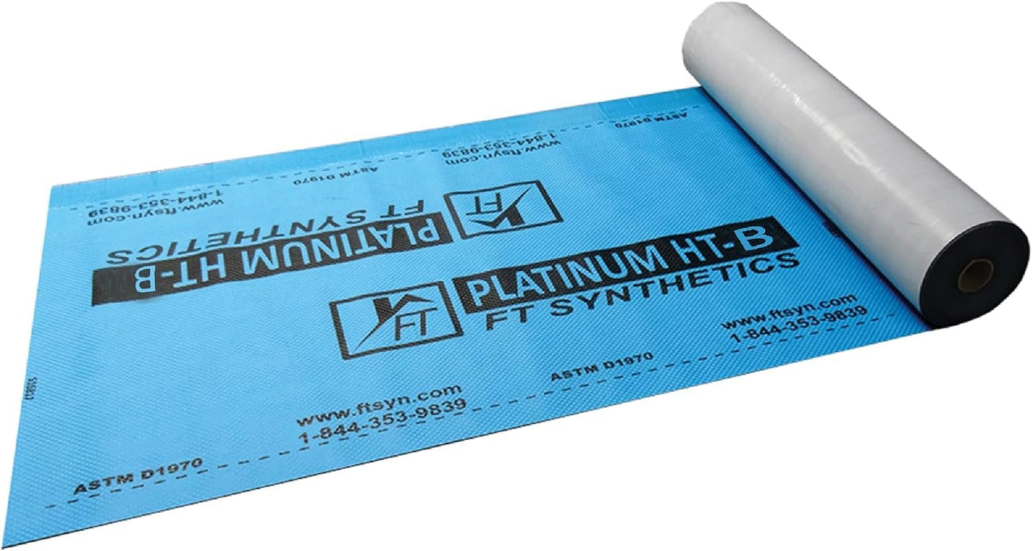 FT Synthetics Platinum HT-B Self-Adhering Roofing Underlayment, 41 mil, High-Temp Ice & Water Shield, 100% Butyl, Nail Sealable, UV Resistant, ASTM Certified, Lifetime Warranty (36" x 67')