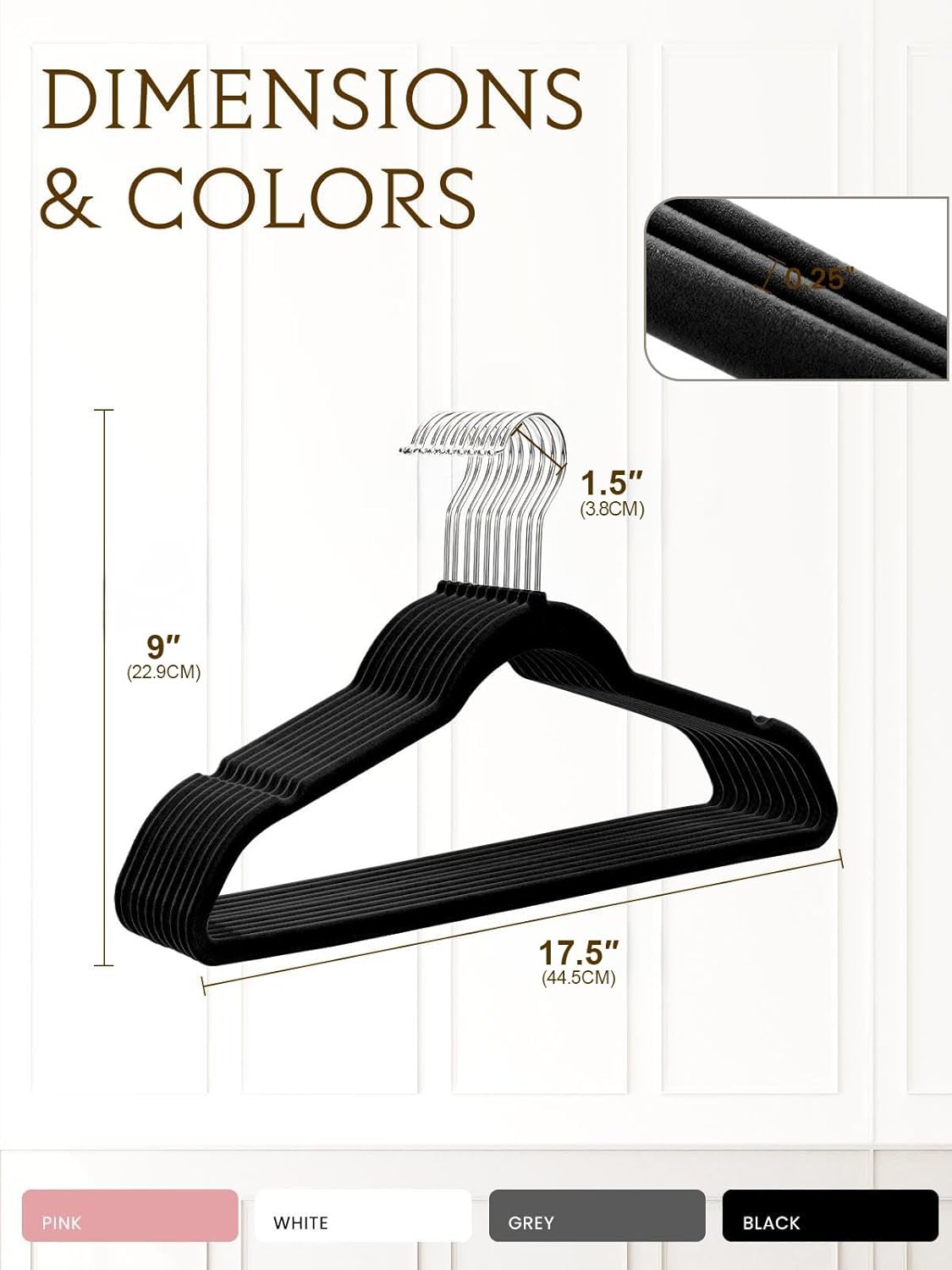 Smartor Velvet Hangers - 70 Pack Black Non-Slip Heavy Duty Felt Hangers | Premium Slim Closet Organizer with 360° Rotating Hook