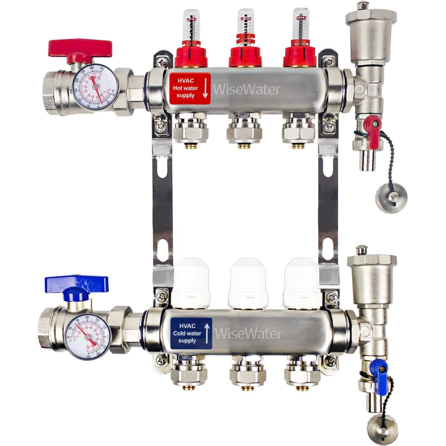AB 3 Loop PEX/Radiant Manifold, 1/2 Inch Compatible Outlets, Up to 1.3 GPM Flow Valve for Hydronic Radiant Floor Heating(1/2" Connectors Included)