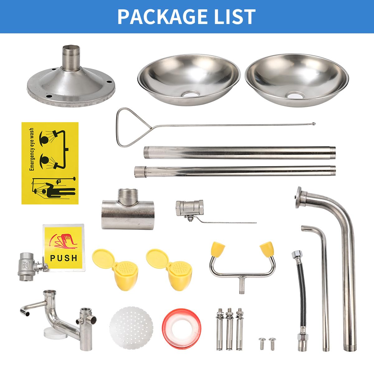 Combination Eye Wash Station, Emergency Eyewash Stations OSHA Approved 304 Stainless Steel Eyewash Shower Station for Industrial & Commercial & Lab Use,NPT Thread, with Emergency Sign
