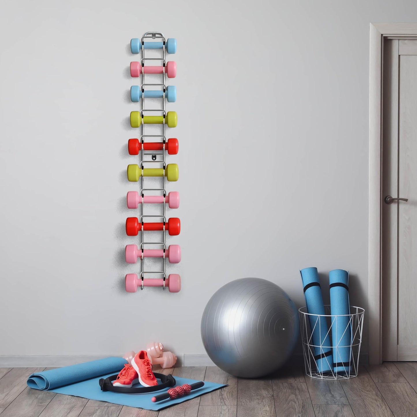 Zonon 48 Inch Dumbbell Wall Rack, Metal Barbell Wall Rack Hanger Organizer 10 Dumbbell Capacity, 120 lb for Space Saving Home Gym Storage Organizer, Hardware Included