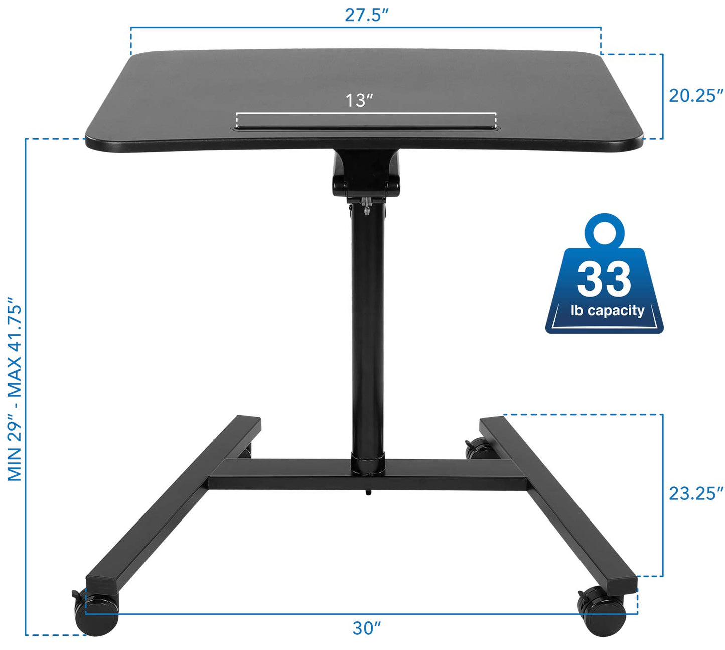 Mount-It! Mobile Standing Desk for Laptop with Wheels, Gas Spring Height Adjustable Rolling Workstation Cart, 27" x 20" Laptop Desk on Wheels, Portable Computer Desk for Home Office, Classroom