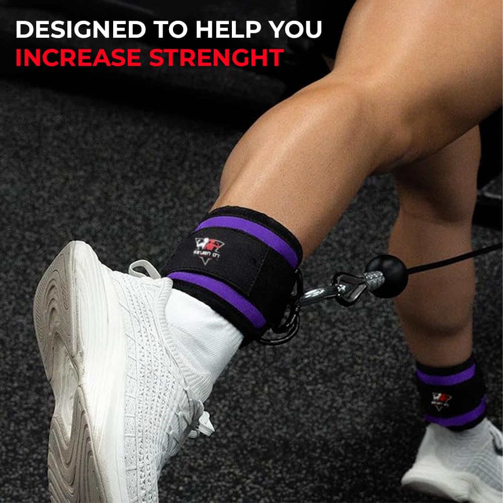 Ankle Straps for Cable Machines, Adjustable Comfort Ankle Cable Attachments for Women & Men, Glute Kickback Ankle Strap for Workout Gym Ankle Cuff Neoprene Padded Durable lifting Straps (Purple)