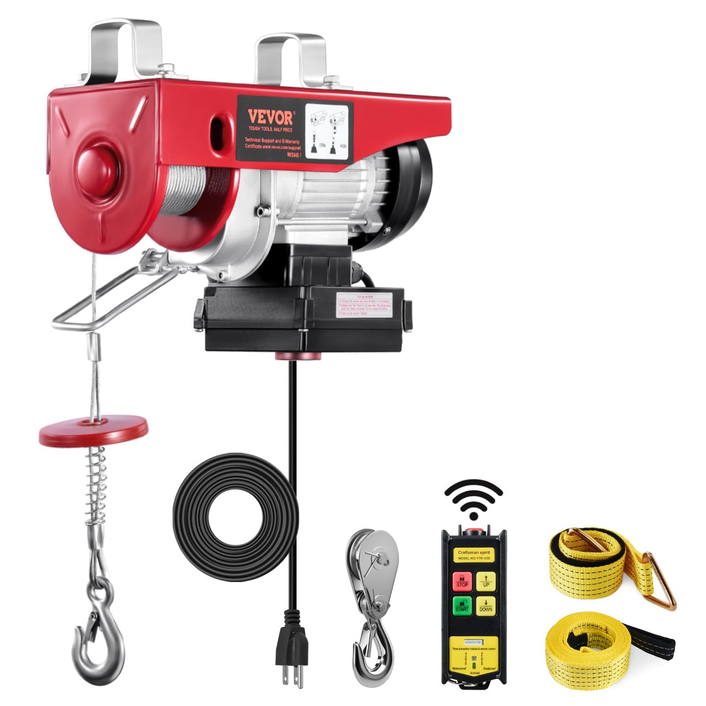 VEVOR Electric Hoist with Wireless Remote Control, 110v 440lbs Electric Hoist with Remote Control, 40ft/20ft Lifting Height Motor, for Garage Warehouse Factory