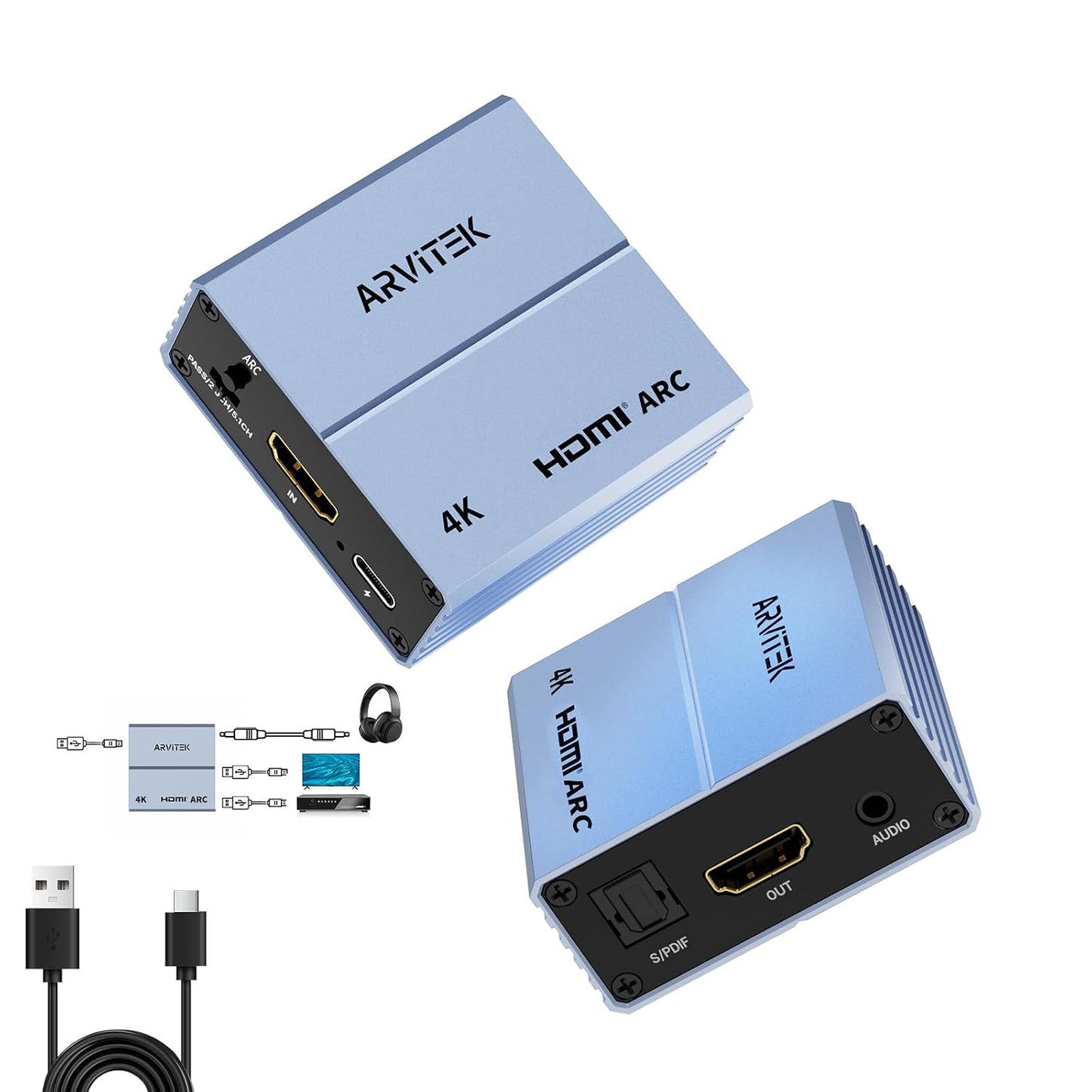 4k@60Hz, 192KHz 3.5mm HDMI ARC Audio Extractor HDMI Audio Converter with Optical S/PDIF & AUX Output for Blu-Ray