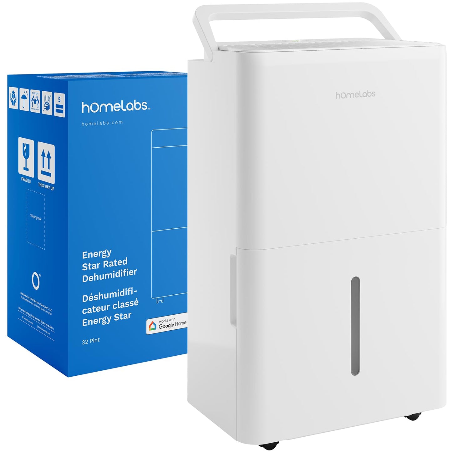 hOmeLabs Dehumidifier 4,500 Sq Ft Wi-Fi (32 Pint MAX 80 Pint at 95°F, 90% RH) for Advanced Humidity & Moisture Control, Quiet, Efficient, Auto Shut-off, Ideal for Home, Basement, Office