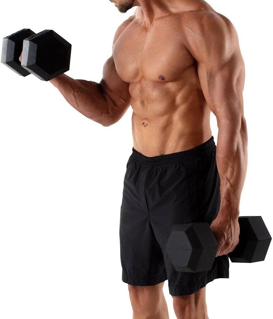 Hex Dumbbells Rubber Coated Cast Iron Hex Black Dumbbell Free Weights for Exercises / 3.5LB Pound