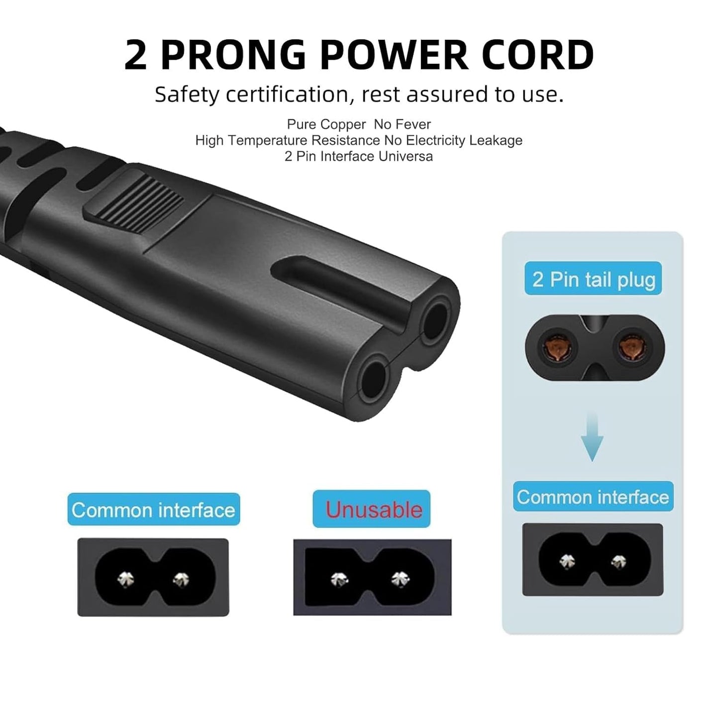 QKCOK 8FT 2 MP160 Prong Printer ac Power Cord Cable for Canon PIXMA MG/MP/MX/IP Series Printers and HP OfficeJet