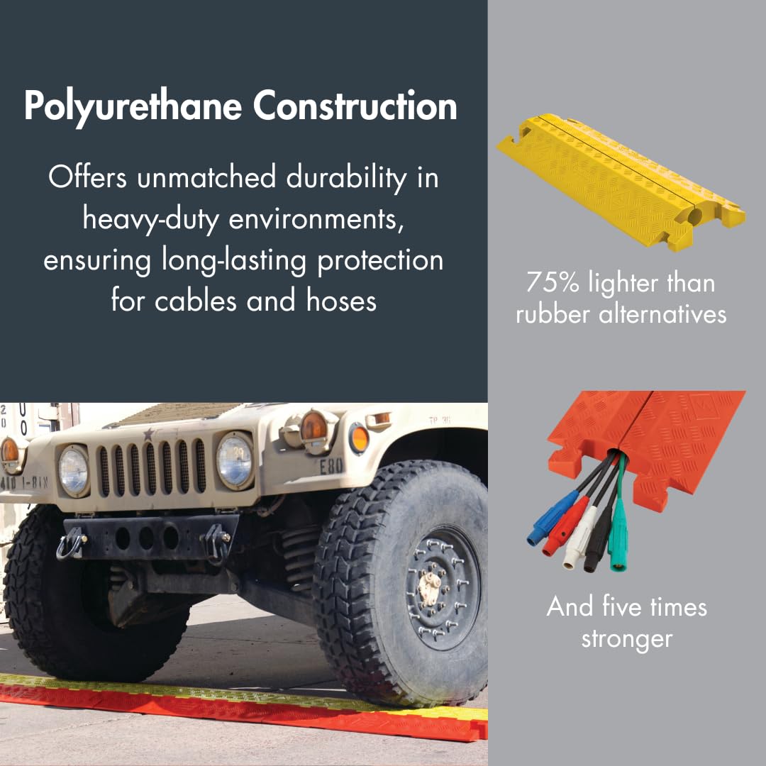 Checkers 1 Channel Industrial Drive Over Cable Protector, Drop in for 1.25" Lines, 17k/Axle Load Capacity Hose and Cable Ramp for Heavy Duty Equipment, Made in The USA, Yellow, CP1X125-GP-Y