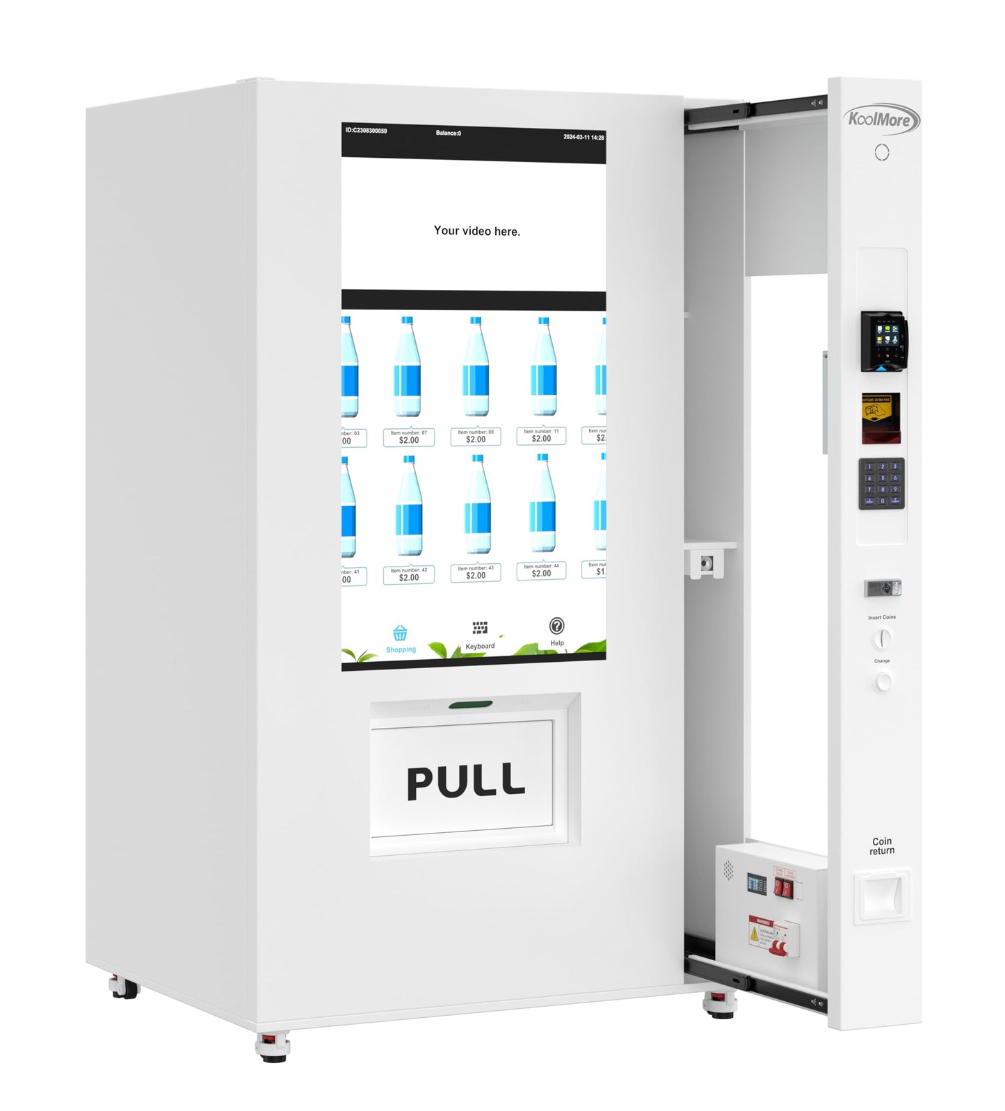 KoolMore 45 in. Commercial Freezer Ice Cream Vending Machine with 44 Slots, Ample 49 in. Touch Display, Bill Acceptor and Credit Card Reader in White