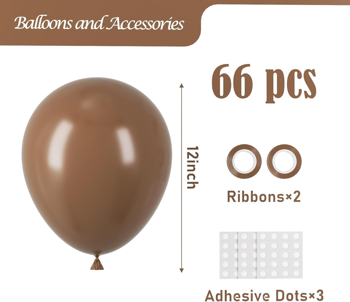 Voircoloria Brown Balloons - 12-Inch Latex Balloons for Graduation, Weddings & Parties | 66-Pack
