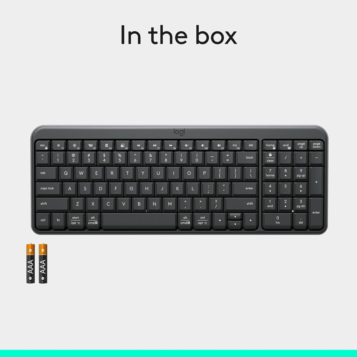 Logitech K250 Bluetooth Keyboard with Numpad, Easy Connectivity, Compact Wireless Keyboard Made with Recycled Plastic