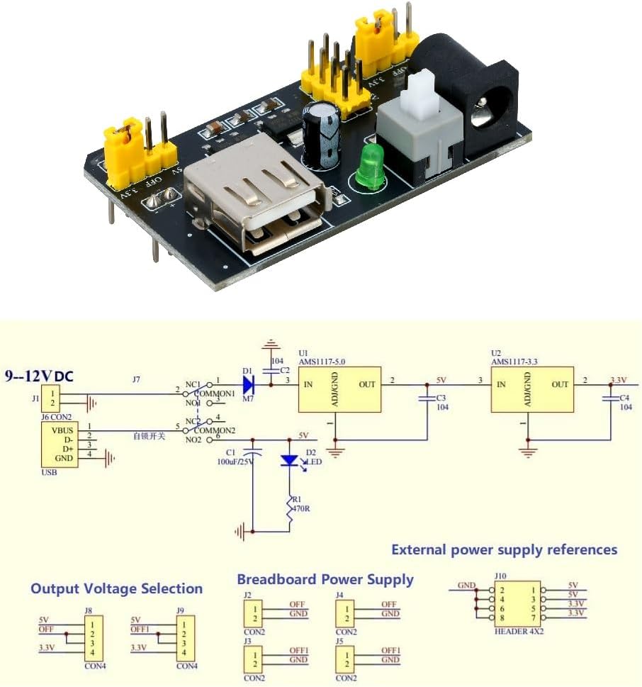WWZMDiB 5 400 830 6.5~12V 3.3V 5V 5 9V Pcs Power Supply Module Compatible with Point and Point Solderless Breadboard